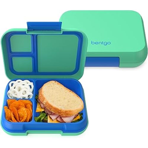 Bentgo Pop - Leak-Proof Lunch Box & Removable Divider for Ages 8+ & Teens - Lunch Container Holds 5 Cups of Food; 3-4 Compartments; Microwave/Dishwasher Safe; 2 Year Warranty (Spring Green/Blue)