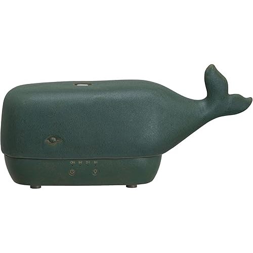 Creative Co-Op Stoneware Whale Oil Diffuser with Timer, Grey