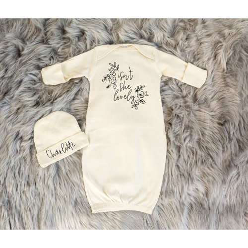 Personalized Baby Girl Sleeper, Gown Natural Baby Layette Set, Isn't She Lovely Wildflowers Outfit, Newborn Baby Gown, Baby Shower Gift