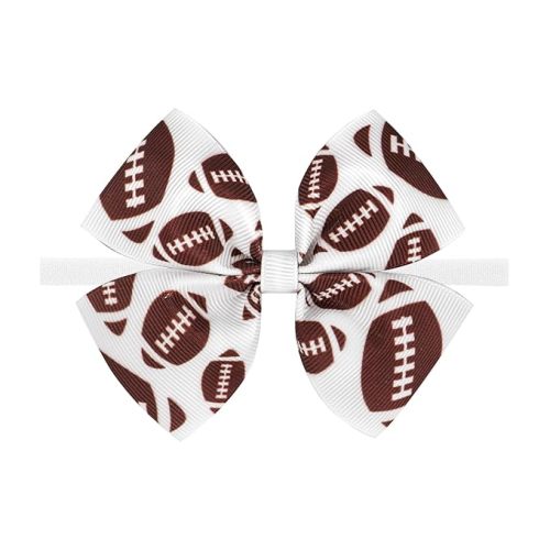4’’ Football Baby Girl Bows Sports Bow Game Day Headband Hair Ribbon Bow for Toddler Newborn Elastic Nylon Hair Accessories White Bow
