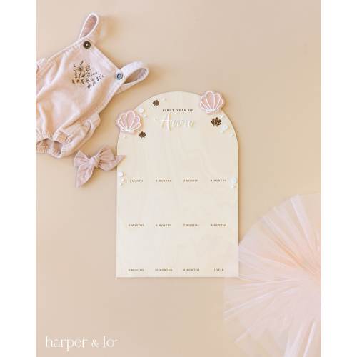 My First Year Mermaid Photo Sign | Custom Seashell First Birthday Party, Personalized One Year Wooden Monthly Milestone Board, Under the Sea