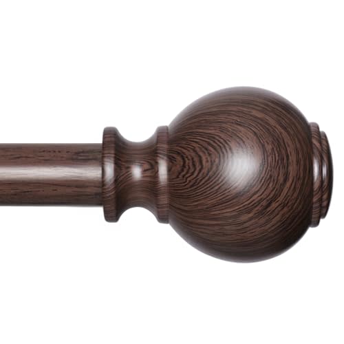 Wood Curtain Rods for Windows 28 to 48 Inches,1 inch Heavy Duty Window Curtain Rod with Imitation Wood Grain Finials,Decorative Drapery Rods Adjustable, 28"-58"(2.3-4.8ft), Bronze Wood