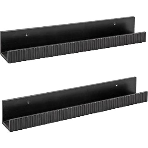 Kate and Laurel Furrow Modern Wood Photo Display Ledges, Set of 2, 24 Inches, Black, Scalloped Floating Picture Ledge Shelf Set with Lip for Use as Nursery Book Shelves or Gallery Wall Decor