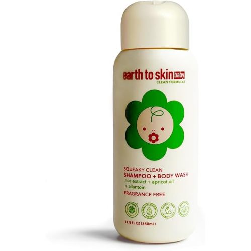 Earth To Skin Baby Squeaky Clean Shampoo, Body Wash, Fragrance Free, 11.8oz