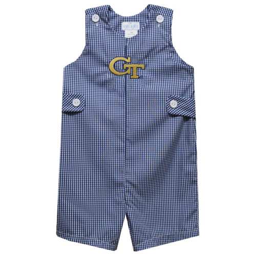 Georgia Tech Yellow Jackets Embroidered Navy Gingham Boys Jon Jon