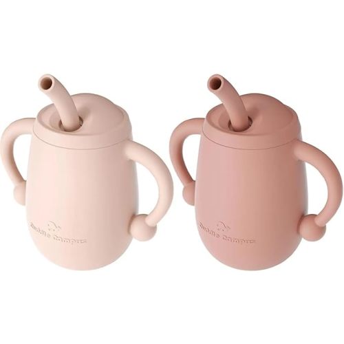 Cuddle Campus Pack of 2 Silicone Baby Training Cup, Shatterproof Toddler Sippy Cups with Straw, Open Cup for Baby, 6+ Months 4 Oz