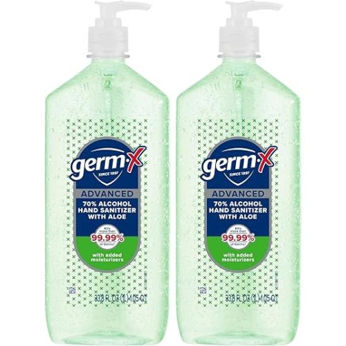 Germ-X Advanced Hand Sanitizer with Aloe and Vitamin E, Non-Drying Moisturizing Gel, Instant and No Rinse Formula, Pump Bottle, 1 Liter (Pack of 2)