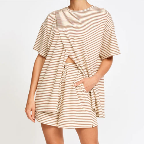 Ribbed Cream and Tan Stripe Maternity Shorts – Apero Label
