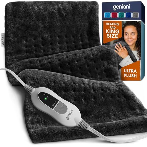 GENIANI Extra Large Electric Heating Pad for Back Pain and Cramps Relief - Auto Shut Off - Soft Heat Pad for Moist & Dry Therapy - Heat Patch (XL Black)