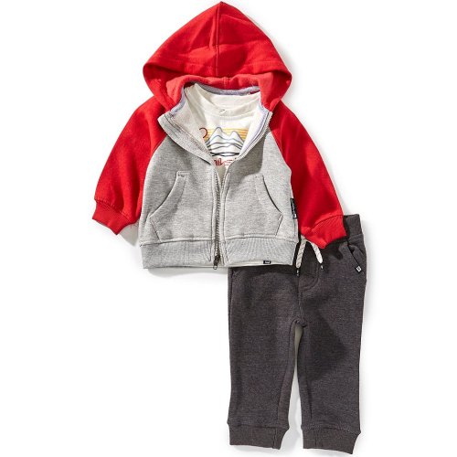 Quiksilver Baby Boys Long Sleeve Color Block Hooded Jacket, Coordinating Jogger Pants & Short Sleeve Logo/Graphic Jersey T-Shirt