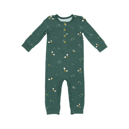 Long Sleeve Henley Romper in Busy Bee