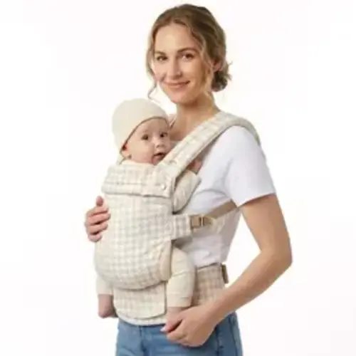 Ergonomic Houndstooth Baby Carrier, Breathable Cotton Linen Adjustable 3-Position Backpack for Newborns & Toddlers 7-40 lbs, Portable for Hands-Free Travel, Backpacks, Newborn Baby, Unisex, Mom, Spine-Safe, Cotton Blend, Checkerboard, Criss Cross, Multi-P