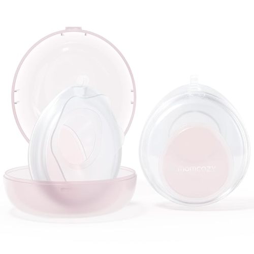 Momcozy Breast Milk Collector, Slim Discreet Waterdrop Silicone Breast Shells for Light Milk Leakage Collection with Storage Case (1oz/30ml, 2PCS)
