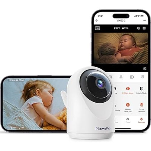 Baby Monitor with Camera and Audio - 2K Color Night Vision, WiFi Video Baby Monitor - 355° Pan/70°Tilt, AI Motion/Cry/Temp/Humidity Alerts, 2-Way Audio, App for 20 Users, 8 Lullabies