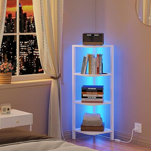 TUTOTAK Corner Shelf, 4-Tier Corner Bookshelf for Small Space