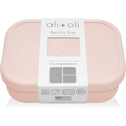 Ali+Oli Silicone Bento Box (Blush) Lunch Box for Kids, Toddlers, Preschoolers & Adults | BPA-Free and Spill-Proof | Ideal for School, and On-the-Go Meals | Durable Container for Snacks