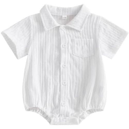 Balaflyie Baby Boy Shirt Romper Button Down Collared Bubble Bodysuit Summer Infant Clothes