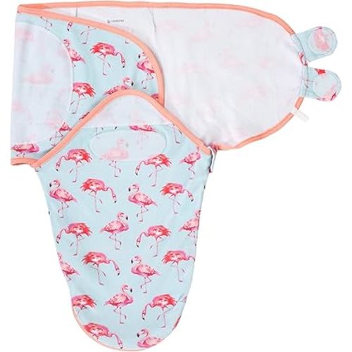 LollyBanks Baby Swaddle, 100% Organic Cotton Swaddle Sack for Girls 0-3 Months, Soft and Breathable Infant Sleep Sack with Easy Change Zipper, Lightweight Baby Wrap Swaddles (Flamingo Print)