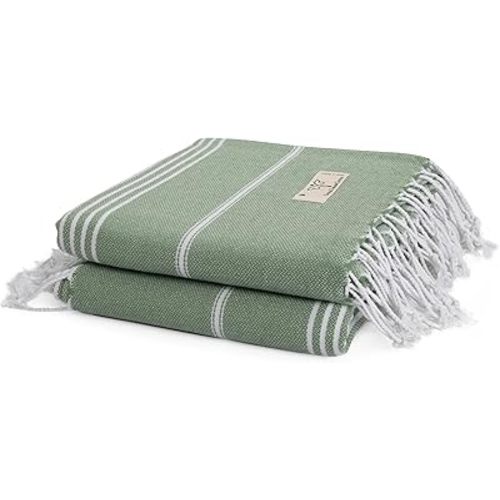 SMYRNA TURKISH COTTON Classical Series Original Turkish Beach Towel | Prewashed, 37 x 71 Inches | Peshtemal and Turkish Bath Towel for SPA, Beach, Pool, Gym and Bathroom (Army Green, Pack of 2)