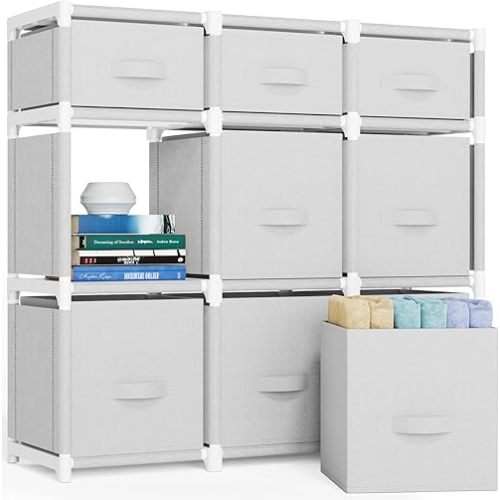 Mavivegue 9 Cube Storage Organizer, Closet Organizer With Drawers, Easy to Assemble DIY Shelf for Living Room, Bedroom, Dorm Room - White