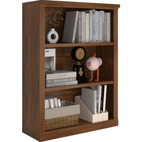 3-Tier Bookshelf Basic Book Case, Wooden Storage Shelves Rustic Bookshelf, D:12.8" x W: 29.53" x H:41.26", Sturdy Display Cabinet for Living Room, Library, Office, 3-Tier, Classic Oak