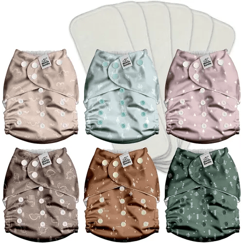 Mama Koala 3.0 Pocket Cloth Diapers for Babies with AWJ Lining, 6 Pack with 6 4-Layer Natural Cloth Diaper Inserts - Reusable and Washable Pocket Diapers(Simply Neutrals)