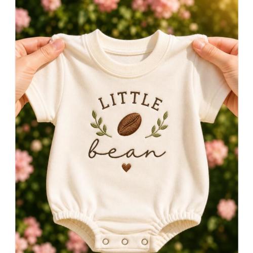 Little Bean Embroidered Baby Romper, Coffee Bean Baby Bodysuit for Coffee Lover Families, Cute Neutral Infant Outfit Gift
