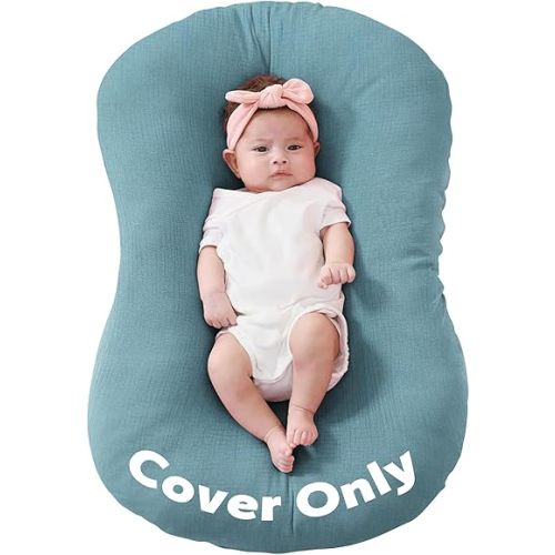 FUNUPUP Muslin Baby Lounger Cover Only Compatible with Snuggle Me Lounger, Infant Lounger Pillow Cover for Newborn, Removable Newborn Lounger Cover for Boys and Girls, Only Cover, Blue