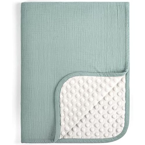 lulumoon Baby Blanket for Newborn Boy: Soft Minky Dotted Backing - Perfect Stroller Blanket for Travel & Baby Shower 30"x40"（Sage）