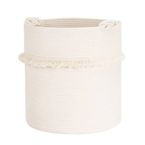CherryNow Extra Large Woven Storage Baskets – 17'' x 16'' Cotton Rope Decorative Hamper for Magazine, Toys, Blankets, and Laundry, Cute Tassel Nursery Decor - Home Storage Container Off-white