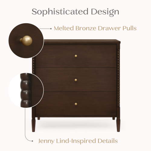 Delta Children Lily 3 Drawer Dresser with Interlocking Drawers, Walnut Espresso
