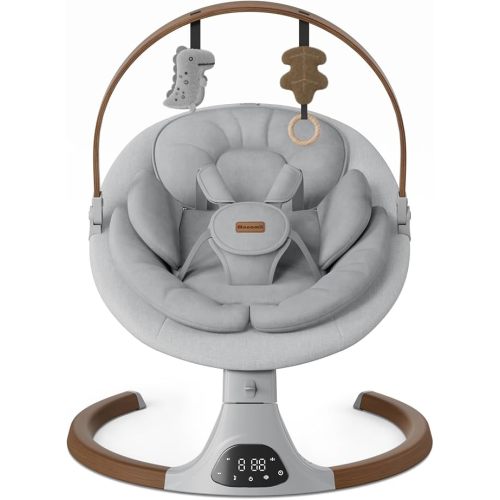 Baby Swings for Infants, Monamii Baby Swing, Bluetooth Infant Swing with Music Speaker, 5 Speeds and Remote Control, Electric Swing for Baby, Portable Baby Swing, Indoor & Outdoor Use (Light Grey)
