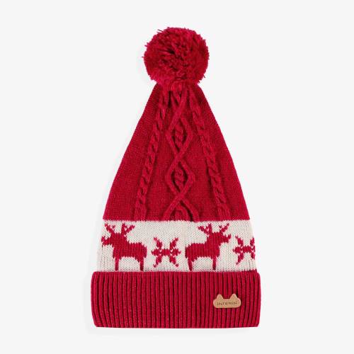 Bonnet rouge à motifs jacquard, naissance | Souris Mini - Souris Mini