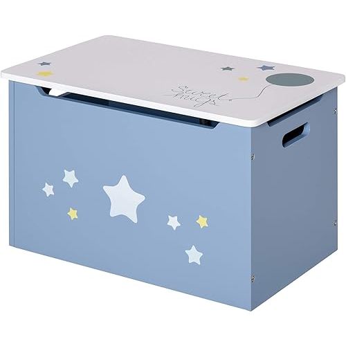 Qaba Kids Wooden Toy Storage Box Organizer Chest with Gas Stay Bar Seating Bench 21.75" x 13.5" x 14" Blue