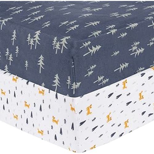Sammy & Lou Pine Fox 2-Pack Microfiber Fitted Crib Sheet Set, Fits Standard Crib Mattress 28 in x 52 in; Fully Elasticized,