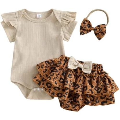 Newborn Baby Girl Summer Outfit Fly Sleeve Flower Embroidery Ribbed Romper Ruffle Bloomer Shorts 3Pcs Cute Clothes