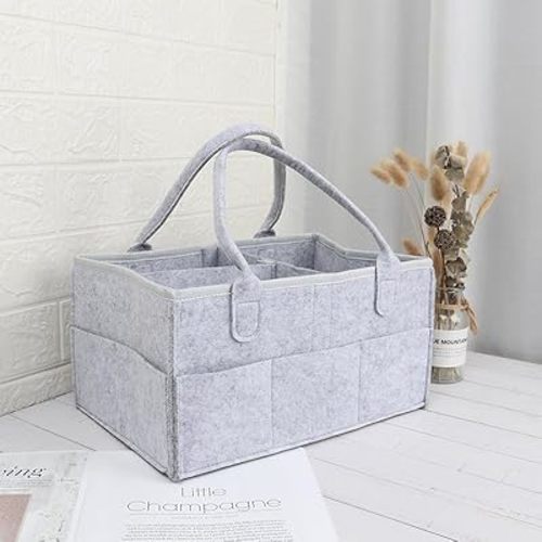 Baby Diaper Caddy - Nursery Storage Bin and Car Organizer for Diapers and Baby Wipes (Gray)