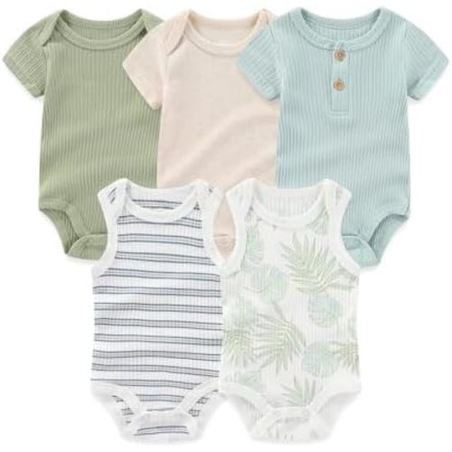 Newborn Baby Short Sleeve Bodysuits Cotton One-Piece Baby Boy Girl Clothes 5-Pack