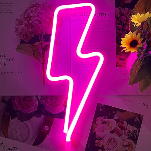 Neon Signs Lightning Bolt Neon Light Sign for Wall Decor, Battery or USB Powered Led Lightning Light Neon Sign for Bedroom,Kids Room,Birthday,Party,Wedding,Home,Kids Decorations Pink