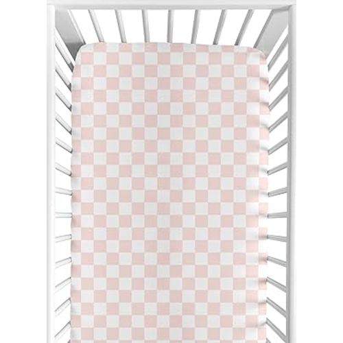 Sweet Jojo Designs Fitted Baby Crib Sheets (Pink Gingham Checkered) for Girls, Infant Nursery, Toddler Room - Standard Size (Neutral, Plaid, Vintage, Modern, Check, Blush & White, Geometric, Retro)