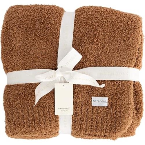 Saranoni Bamboni Luxury Throw Blanket | Oversized Super Soft Plush Home Decorative Comfy Blankets for Couch or Bed | Caramel - X-Large 60” x 80”