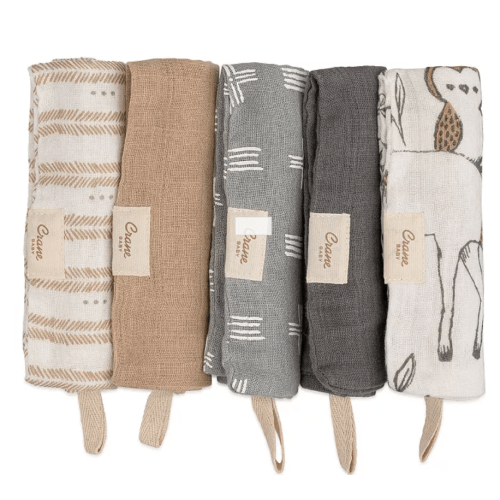 Ezra Woodland Animal Washcloths, 5 Pack