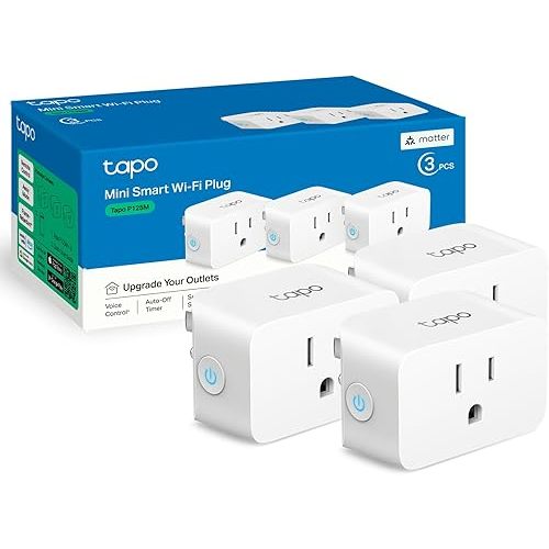 TP-Link Tapo Matter Supported Smart Plug Mini, Compact Design, 15A/1800W Max, Super Easy Setup, Works with Apple Home, Alexa & Google Home, UL Certified, 2.4G Wi-Fi Only, White, Tapo P125M(3-Pack)