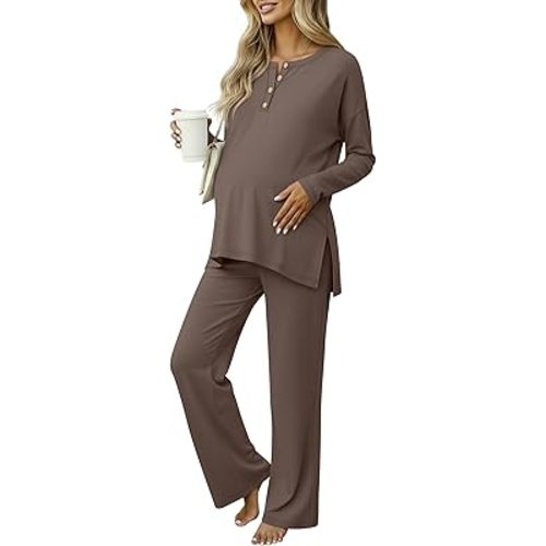 Women's Maternity Pajamas Sets, Long Sleeve Pregnancy Postpartum Delivery Lounge Nursing Pjs with Pockets