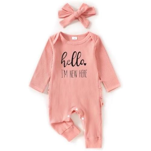 Newborn Baby Girl Clothes I AM NEW HERE Romper Top Headband Coming Home From Hospital Outfits set