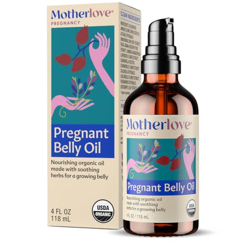 Motherlove Pregnant Belly Oil (4 oz) | Moisturizing Oil to use on a Growing Belly—Non-GMO, Organic Herbs, Vegan