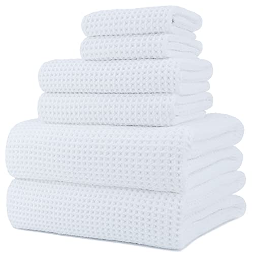 POLYTE Oversize, 60 x 30 in., Quick Dry Lint Free Microfiber Bath Towel Set, 6 Piece (Waffle Weave)