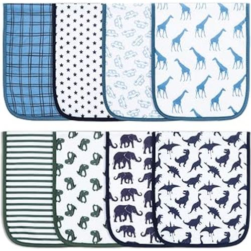 Hakochia Burp Cloths for Baby Boy & Girl Organic Cotton Large Unisex Burp Clothes Extra Absorbent Soft Neutral Burping Rags Spit Up Cloth Sets for Newborns 8 Pack (Multicolor-1)
