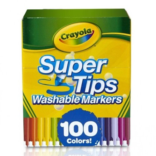 Crayola 100ct Super Tips Washable Markers, Kids School Supplies, Art Classroom Must Haves for Teachers, Bulk Coloring Gift, Ages 3+