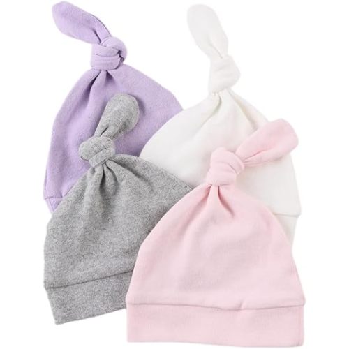 Bamery Newborn Hospital Hat Organic Cotton Baby Hat 0-12 Months Preemie Infant Boy Girl Beanie Cap 4-Pack